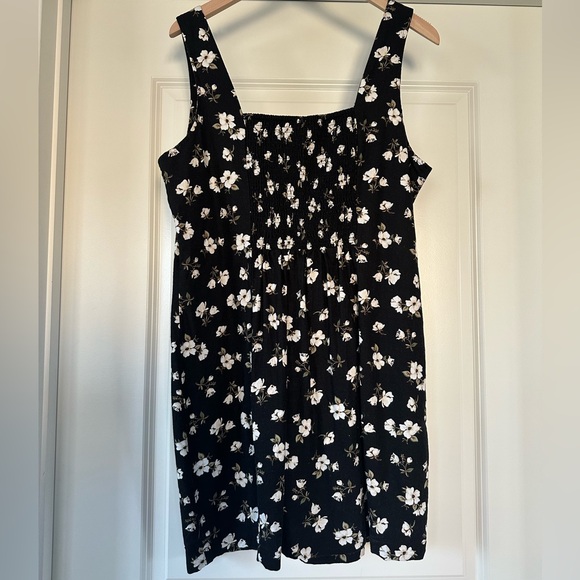 Old Navy | Square Neck Linen Blend Dress - Black & White Floral Mini - NWOT - Picture 3 of 9